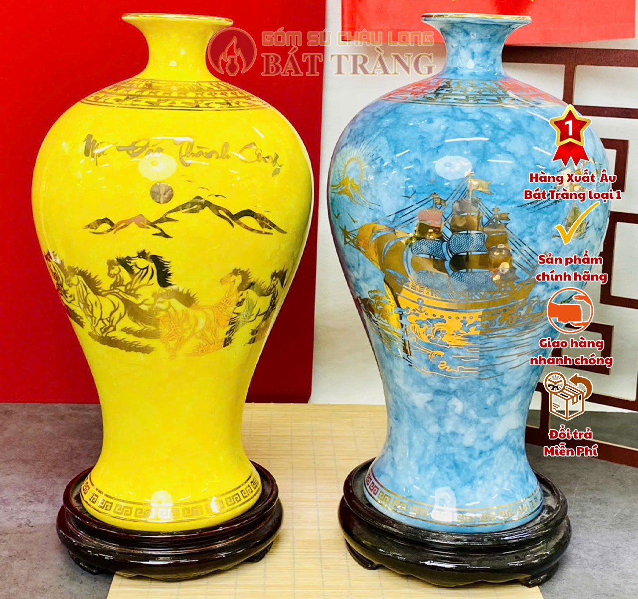 Bình hoa phong thủy cổ thóp in ánh kim
