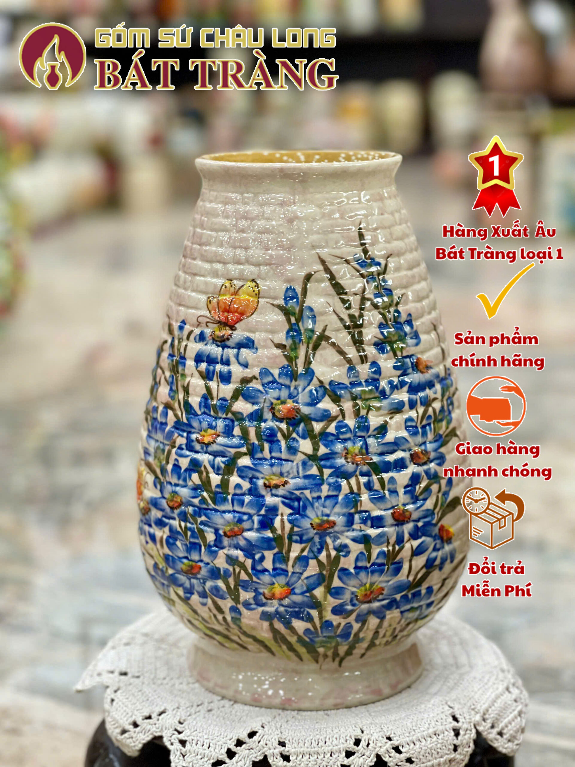 Bình hoa phong thủy vẽ men