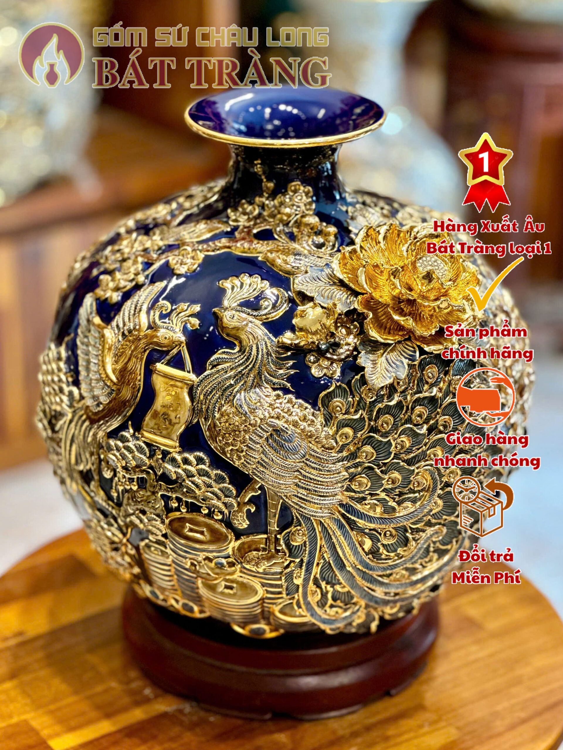 Bình Hút Lộc Đắp Nổi Vẽ Vàng