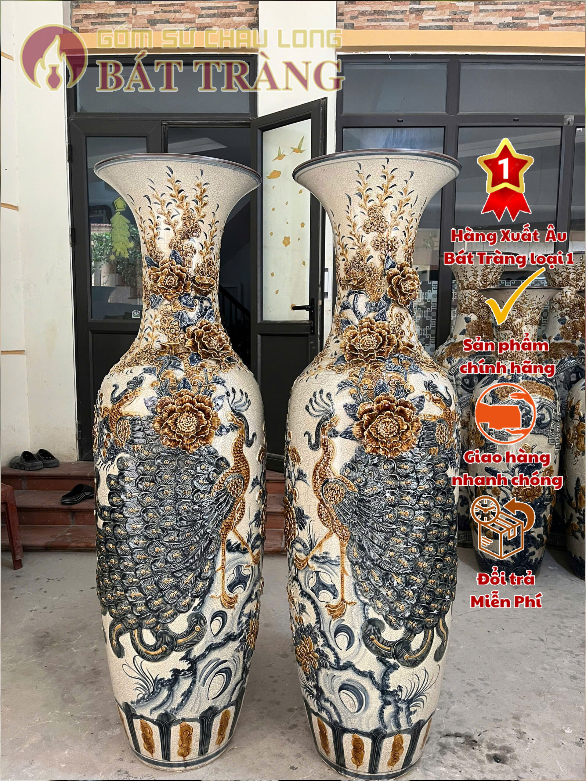 Bình lộc đắp nổi Sen - Phúc - Đức