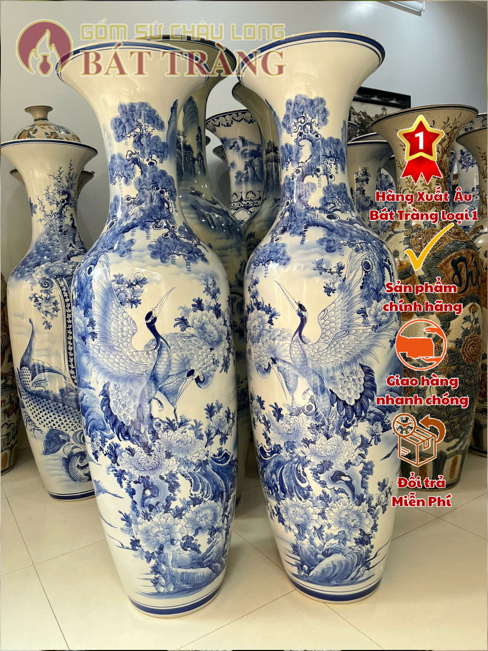 Bình lộc vẽ tay men xanh