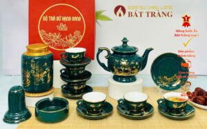 Bộ ấm trà quà tặng in ánh kim