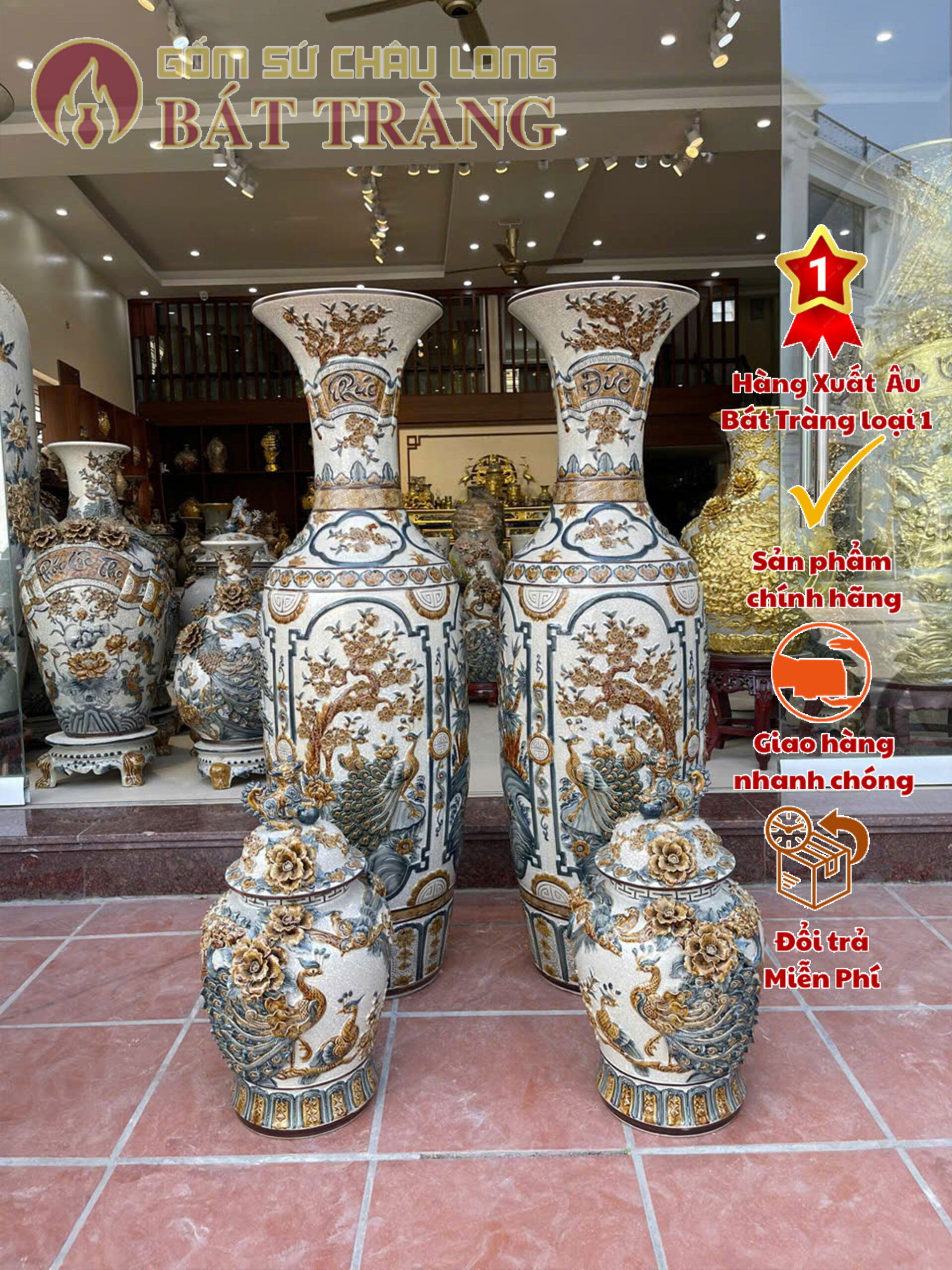 Bộ bình lộc phong thủy đắp nổi