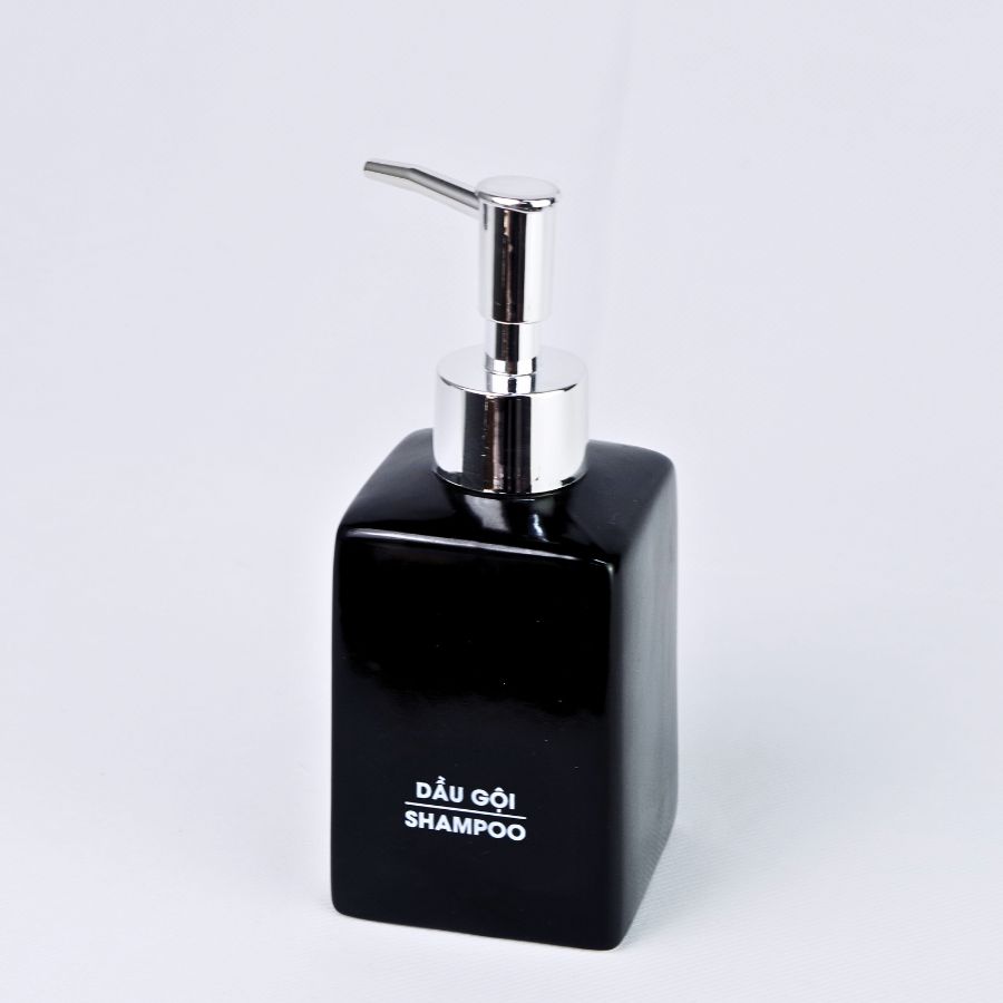 Bình Dầu Gội Dáng Vuông 240ml – Dành Cho Khách Sạn (Men đen)