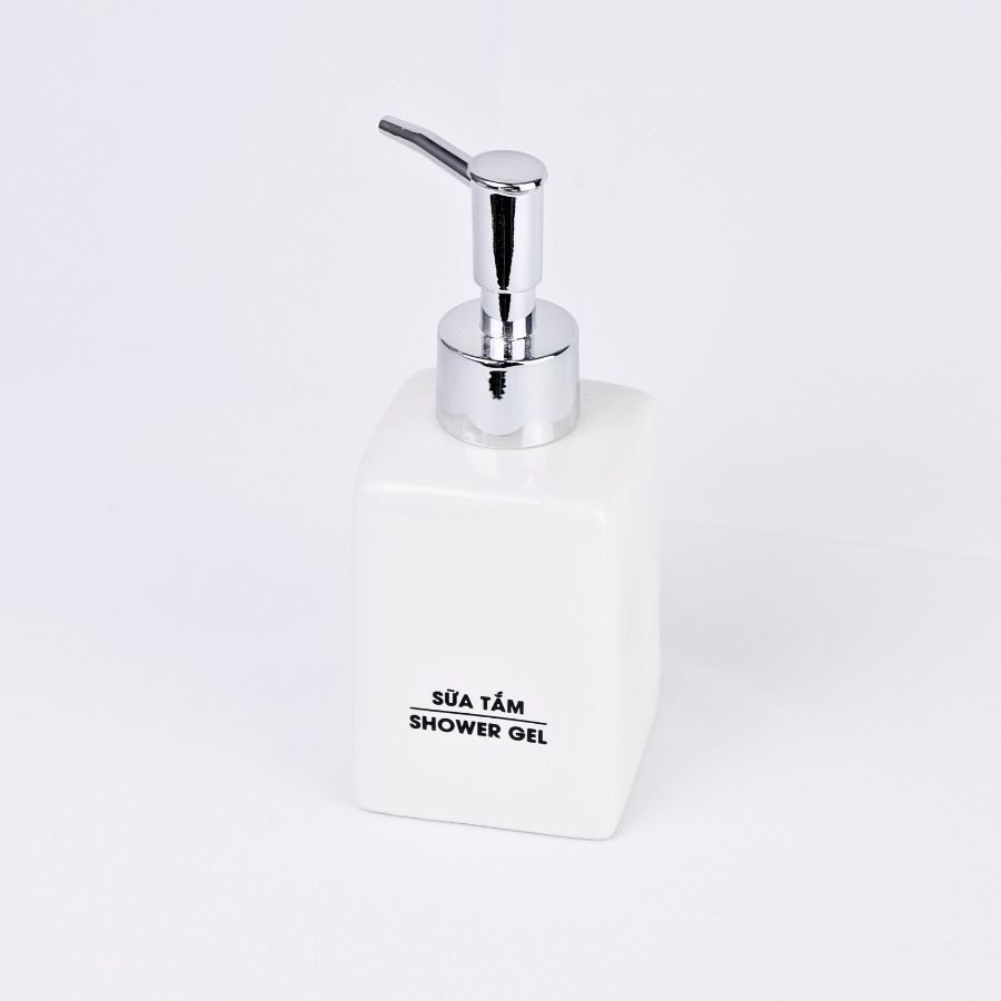 Bình Sữa Tắm Dáng Vuông 240ml – Dành Cho Khách Sạn (Men Trắng)