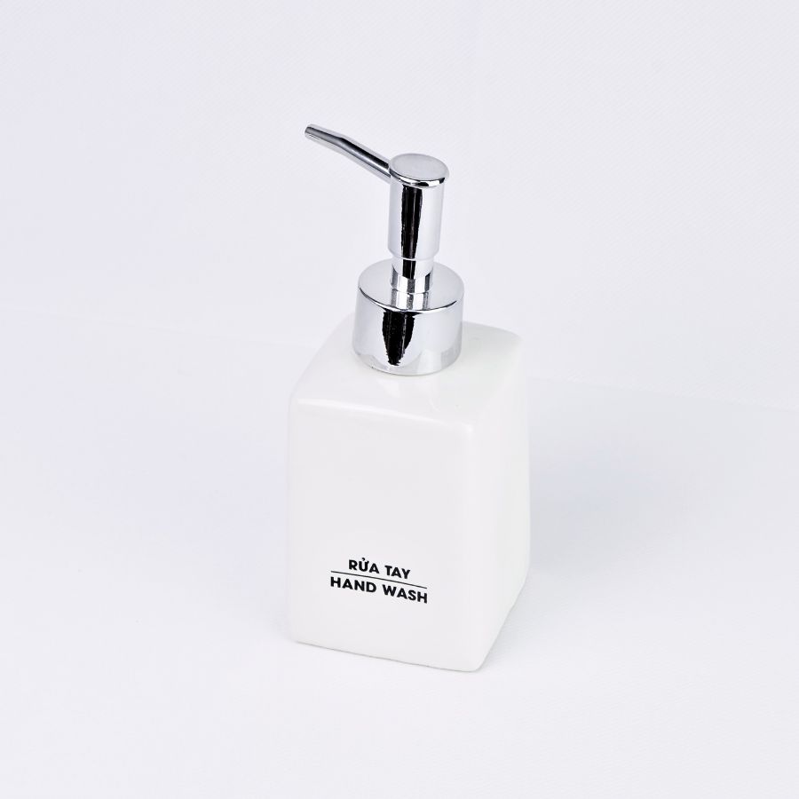 Bình Rửa Tay Dáng Vuông 240ml – Dành Cho Khách Sạn (Men trắng)