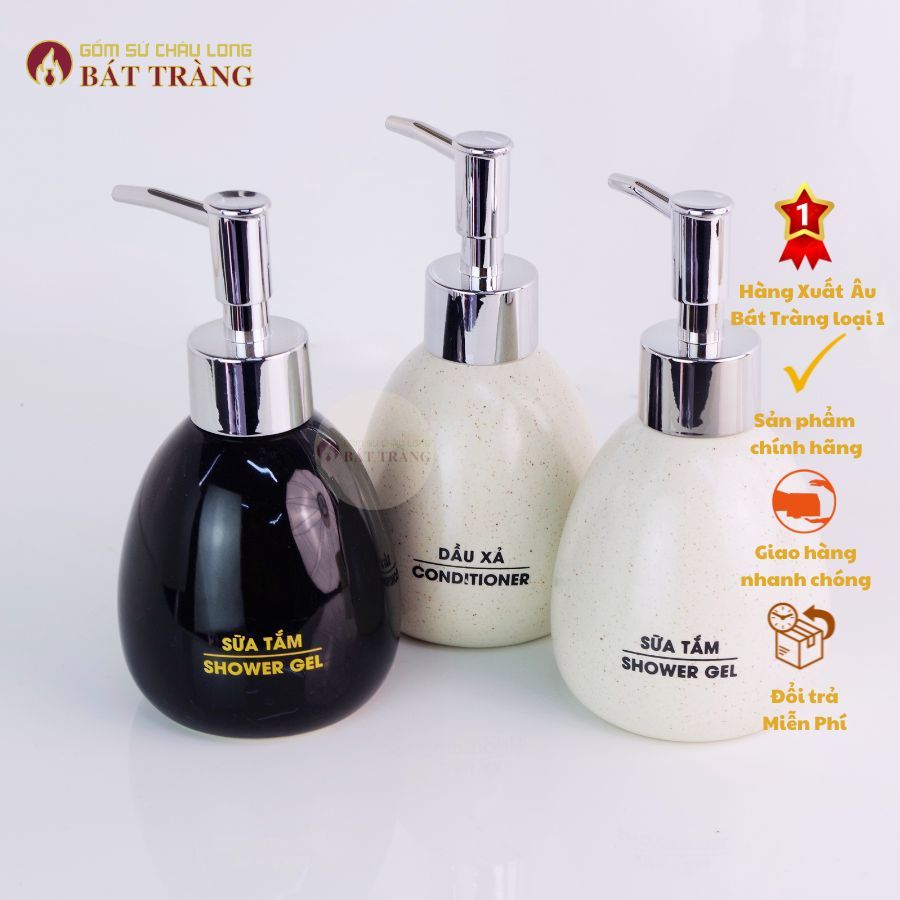 Bình Sứ Đựng Sữa Tắm, Dầu Gội, Dầu xả Sản Phầm Sử Dụng Cho Khách Sạn, Homestay Dáng Trứng 250ml - Ảnh 7