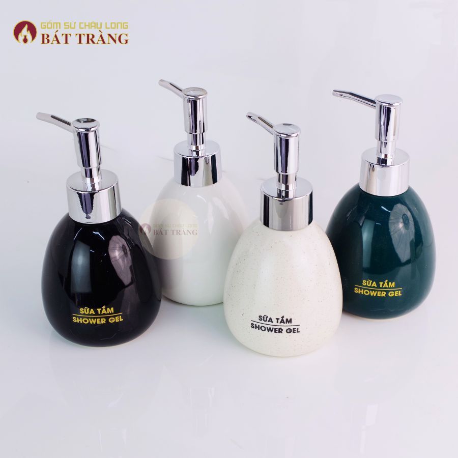 Bình Sứ Đựng Sữa Tắm, Dầu Gội, Dầu xả Sản Phầm Sử Dụng Cho Khách Sạn, Homestay Dáng Trứng 250ml - Ảnh 9