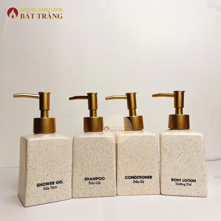Bình Đựng Sữa Tắm, Nước Rửa Tay, Dầu Gội Gốm Sứ Bát Tràng Dùng Cho Khách sạn, Bình Dáng Vuông 300ml - Ảnh 6