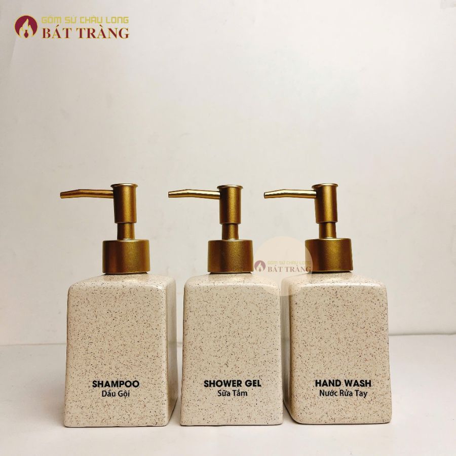 Bình Đựng Sữa Tắm, Nước Rửa Tay, Dầu Gội Gốm Sứ Bát Tràng Dùng Cho Khách sạn, Bình Dáng Vuông 300ml - Ảnh 7