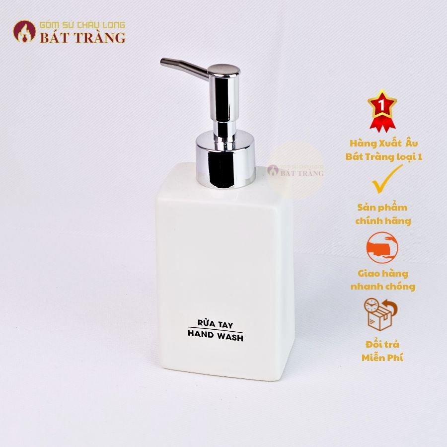 Bình Sứ Đựng Sữa Tắm, Nước Rửa Tay, Dầu Gội Gốm Bát Tràng Dùng Cho Khách sạn, Bình Sứ Dáng Chữ Nhật - Ảnh 5