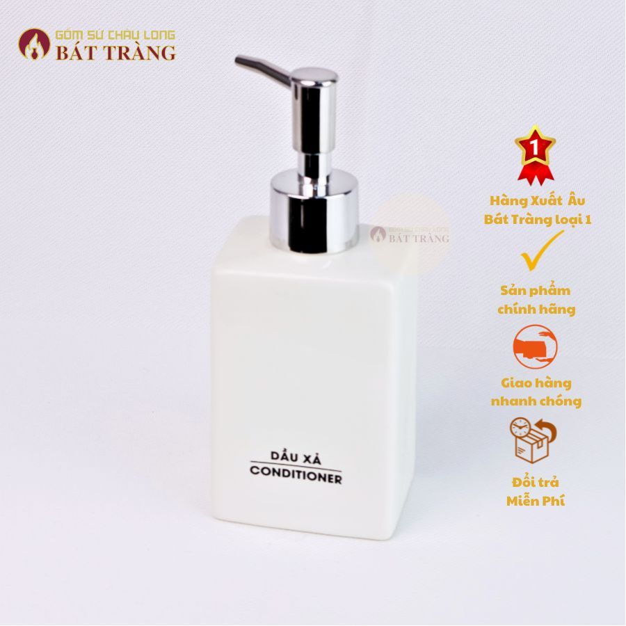 Bình Sứ Đựng Sữa Tắm, Nước Rửa Tay, Dầu Gội Gốm Bát Tràng Dùng Cho Khách sạn, Bình Sứ Dáng Chữ Nhật - Ảnh 6