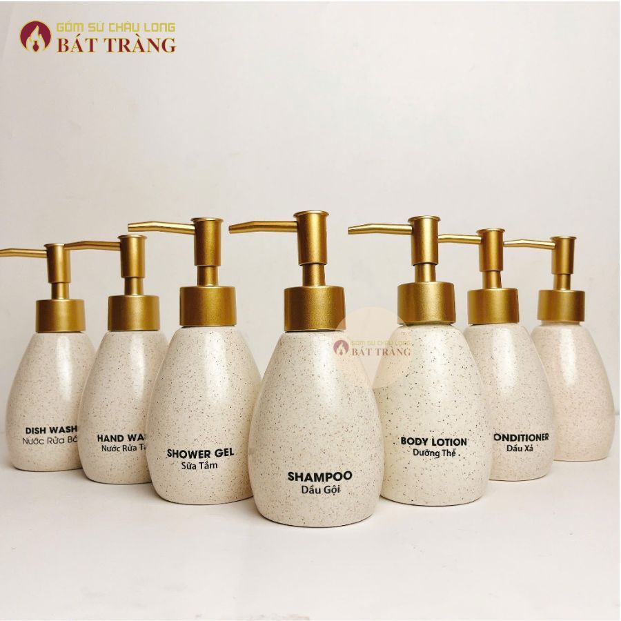 Bình Đựng Sữa Tắm, Nước Rửa Tay, Dầu Gội Gốm Sứ Bát Tràng Dùng Cho Khách sạn, Bình Dáng Xoài 200ml - Ảnh 5